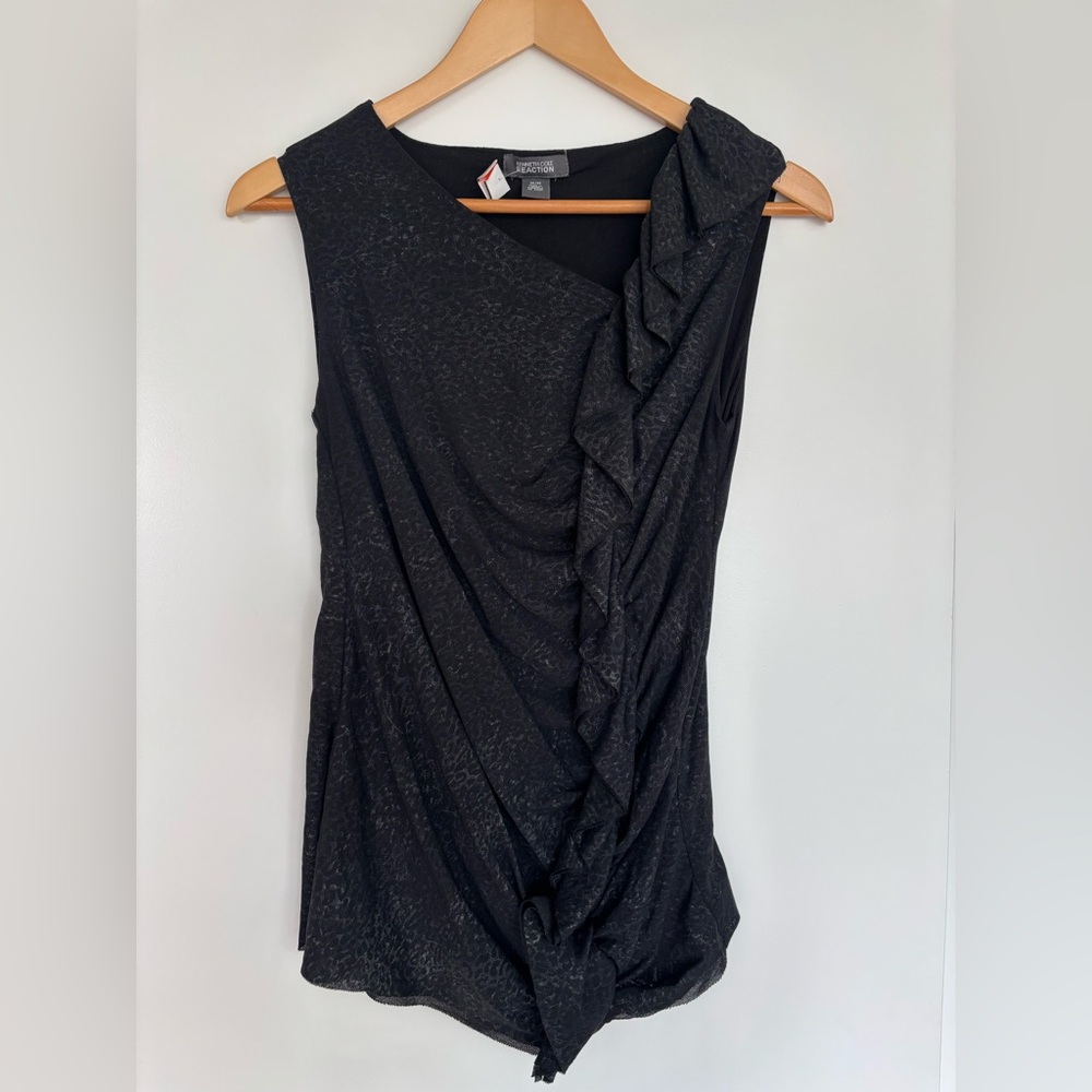 Kenneth Cole 14” PTP Elegant Sleeveless Top, Size Medium, Black & Leopard.